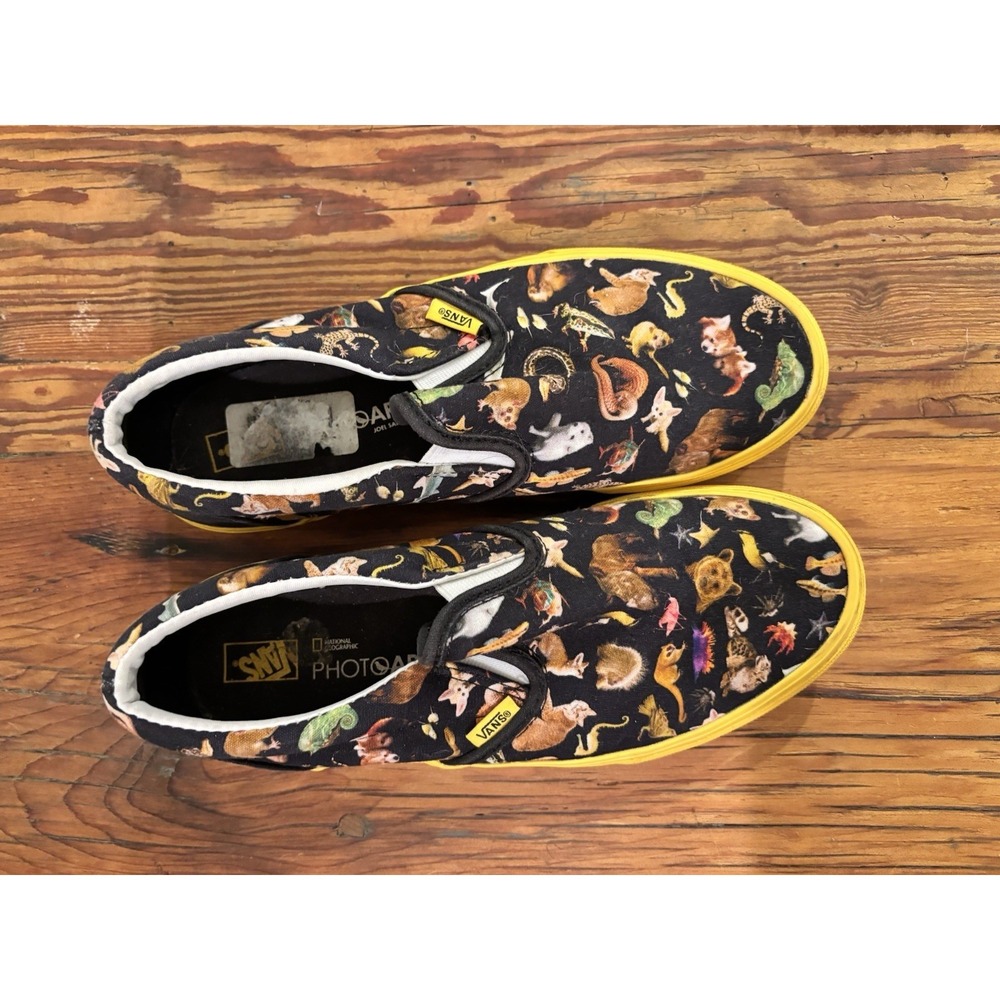 VANS x National Geographic Kids Slip-On Animal Print Black/Yellow Size 7 Fair - Picture 5 of 9